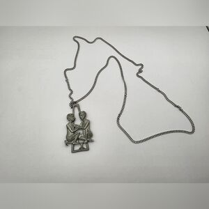 Vintage Cathedral Pewter Gemini Necklace